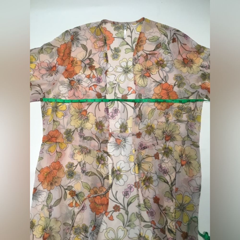 NWOT Sheer Floral Retro Style Maxi Wrap Duster Kimono - Picture 8 of 9